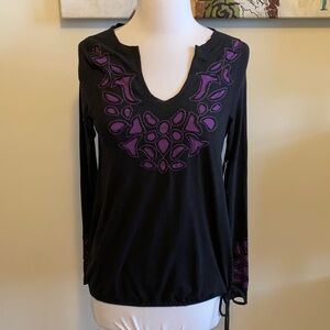 Karen Kane Fall Fantasy Split Neck Blouson Top